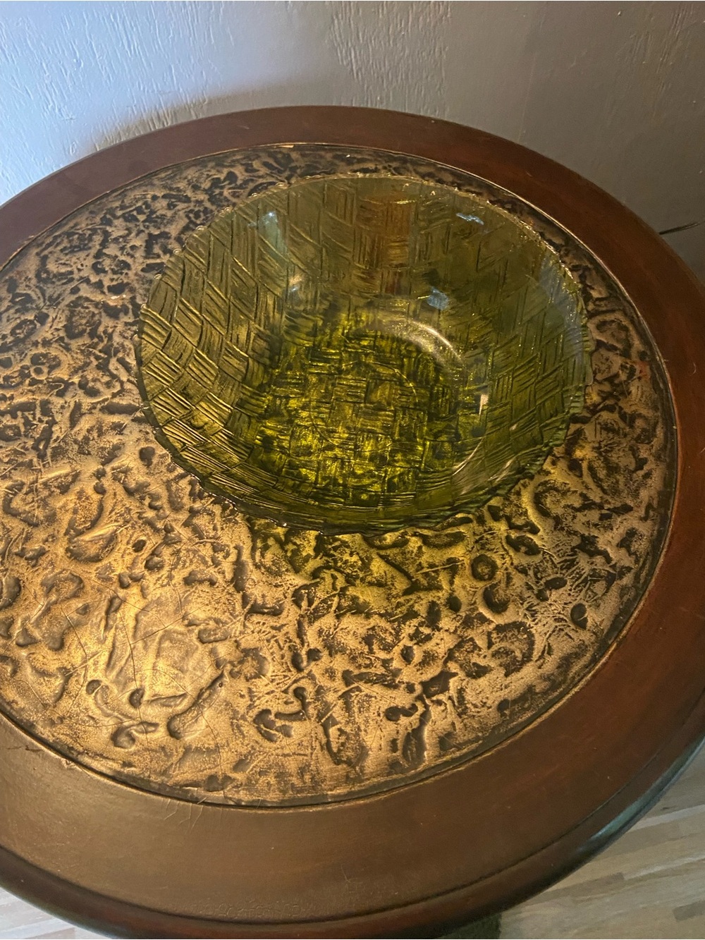 Olive Green Textured Glass Serving Bowl